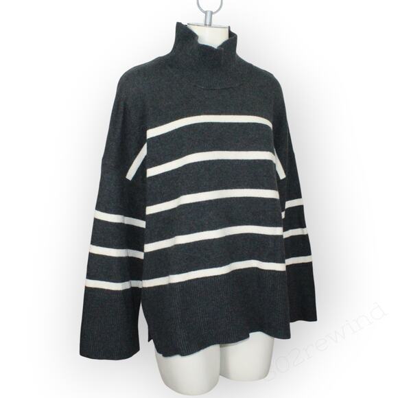 XL BananaRepublic Turtleneck Sweater Stripe Charcoal Heather Soft - Picture 1 of 16
